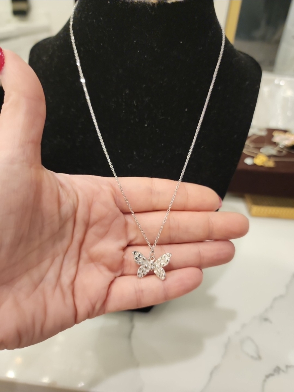 Elegant Italian 925 Silver Butterfly Pendant Necklace - Sparkling Accent